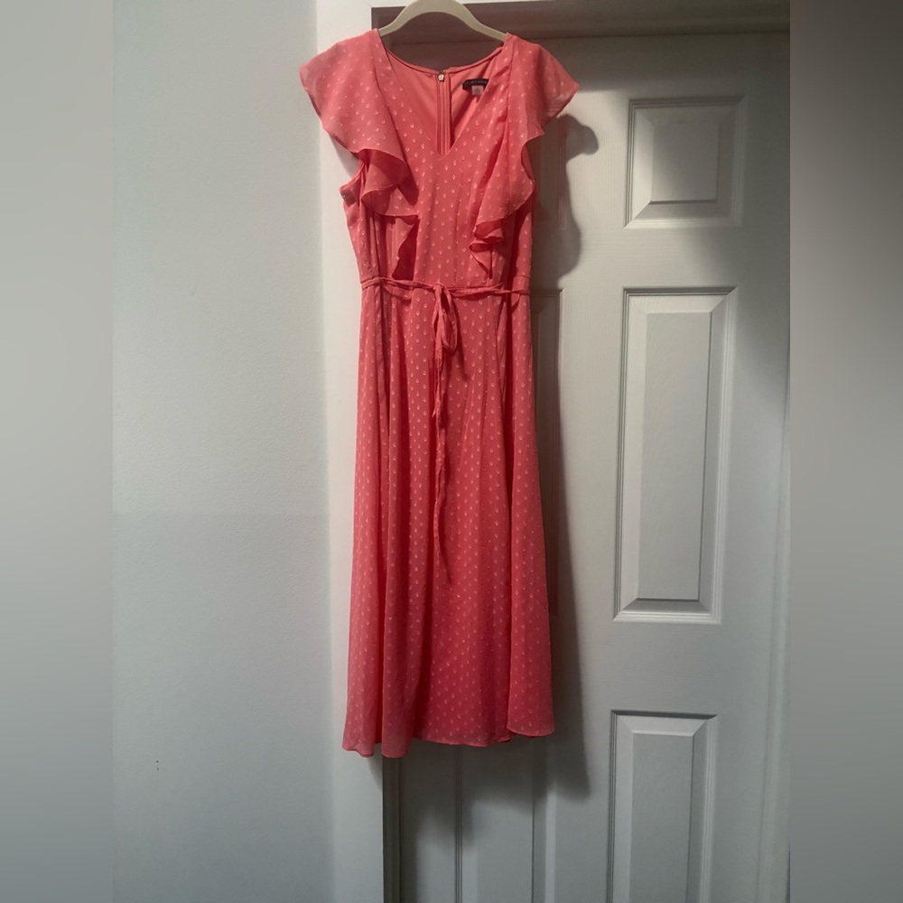 Tommy Hilfiger Coral Midi Dress with Ruffles